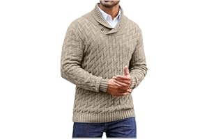 Men's Dressy Cable-Knit Sweater Shawl Collar Buttoned Pullover Regular Fit Textured Knitted Jumper Winter Warm Tops