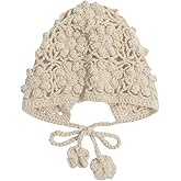KABAKE Toddler Girl Beanie Handmade Hollow Crochet Flower Earflap Knit Hats Baby Bonnets with Strap