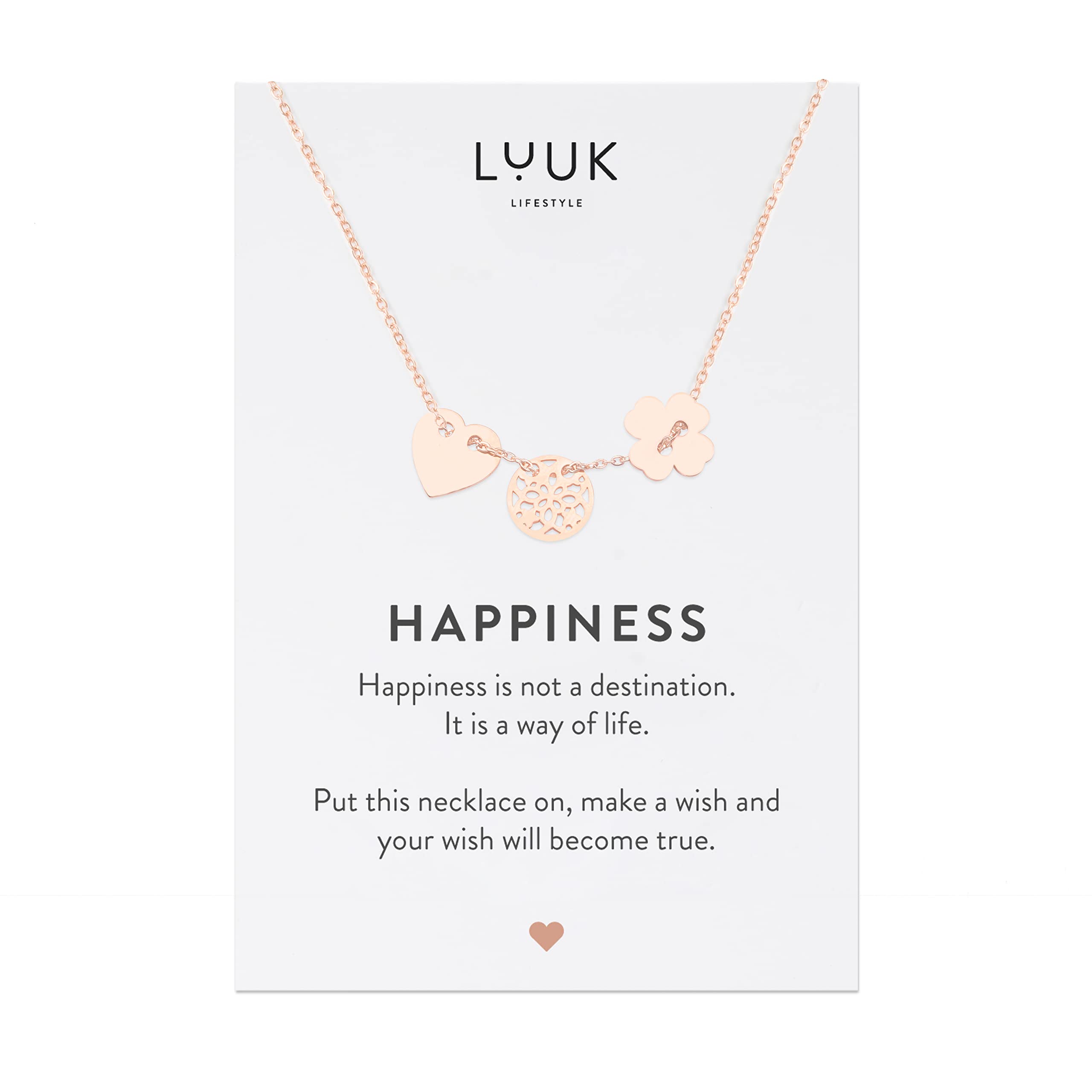 LUUK LIFESTYLE Stainless Steel Pendant Necklace for Women Waterproof 50cm Chain Modern Necklace Gift for Her Rose Gold Lucky Charm — image 1