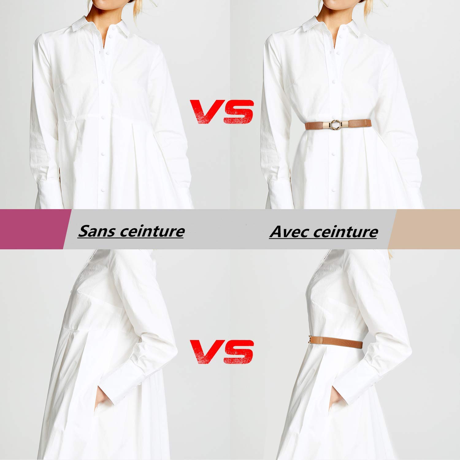 JASGOOD Ceinture Robe Ceinture à la Mode Elastique & Elégante avec Boucle Métallique Automatique Ceinture Accessoire Ceinture Femme Sangle Réglable Ceinture de décoration pour Robe, Jupe Lot de 2