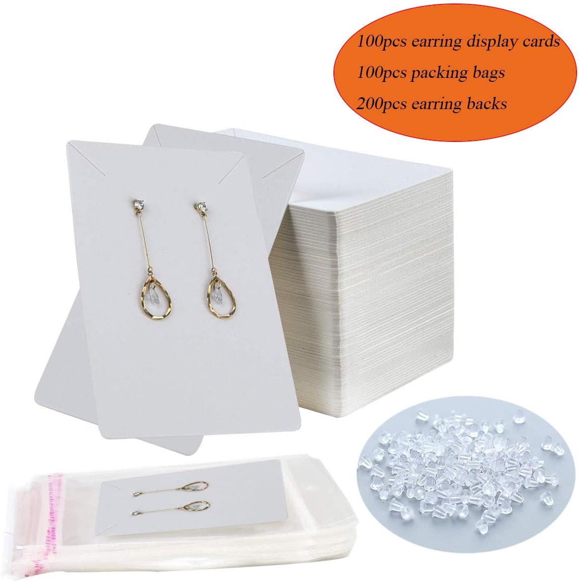 Earring Display Cards 100 PCS Earring Holder Cards with 200 Earring Backs and 100