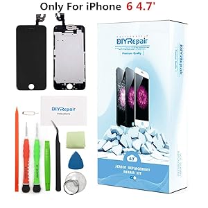 Premium Screen Replacement for iPhone 6 4.7', LCD Complete Repair Kit Display Screen Digitizer Assembly with Ear Speaker, Front Camera, Proximity Sensor, Tempered Glass, Repair Set Kit。 (Black 2)