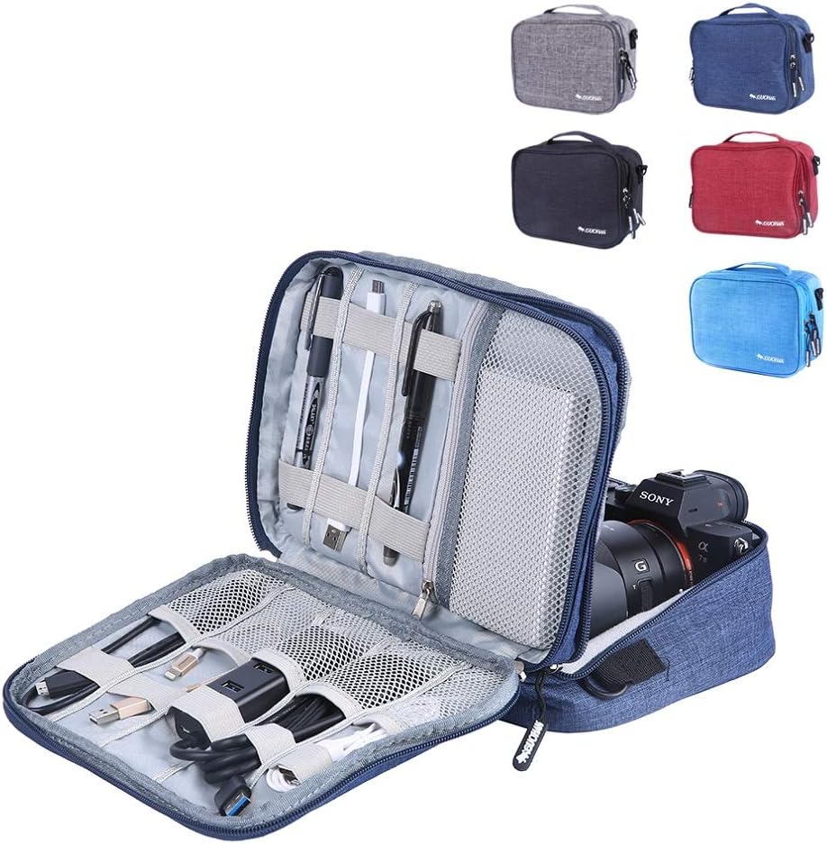 Double Layer Electronic Organizer Travel Universal Cable Organizer Electronics Accessories Cases for Cable, Charger, Phone, USB, SD Card, Black (Navy)