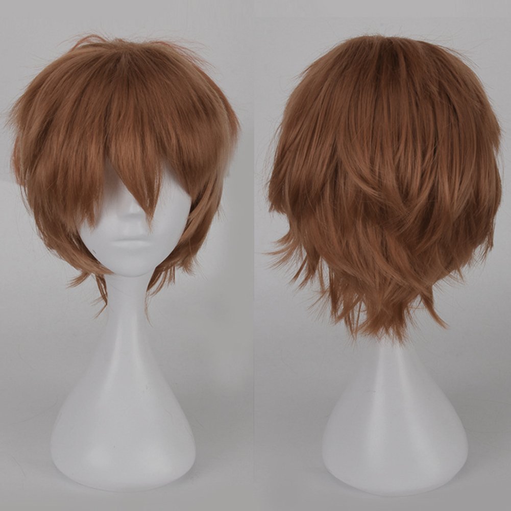 S Noilite Cosplay Curly Hair Tail Full Wigs Short Light Brown Wig