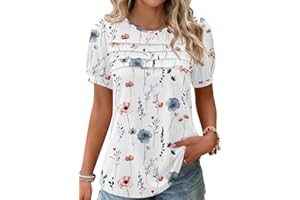 Zeagoo Summer Tops for Women 2026 Pleated Cute Dressy Blouses Short Puff Sleeve Fancy Shirts Flattering Tee Shirts