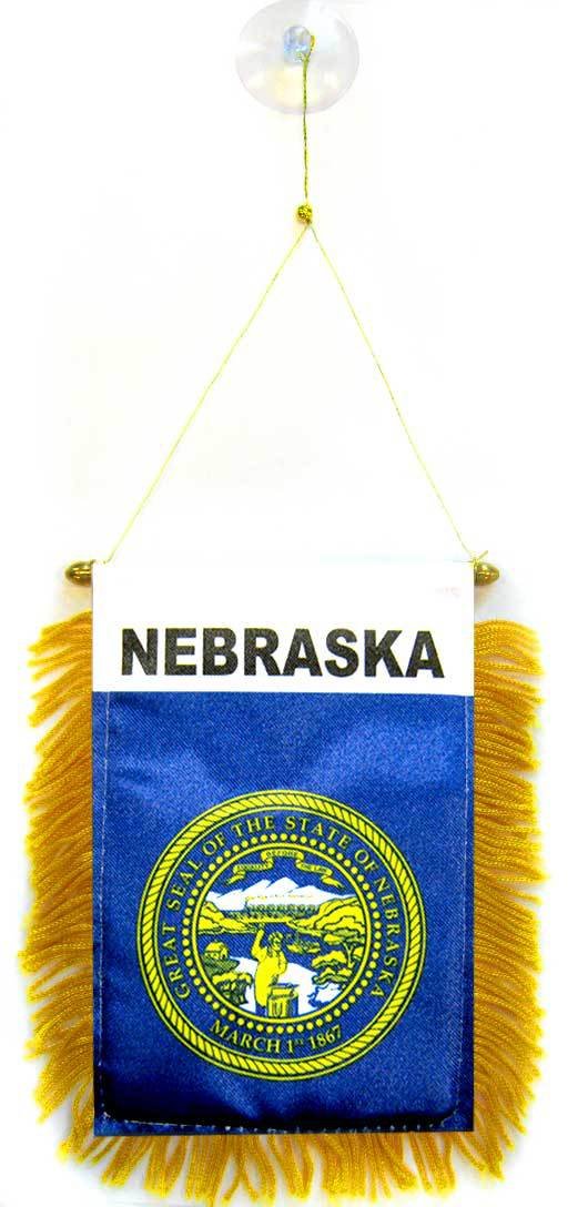 AZ FLAG - Nebraska Mini Banner - 6'' x 4'' - 100% Polyester US state of Nebraska Small Pennant for Car - Double-sided Flag with Suction Cup Hanger