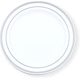Crystal Ridge Tableware 120-Piece Premium Salad Plates Set - Disposable White Plastic With Silver Rim for Party and Wedding