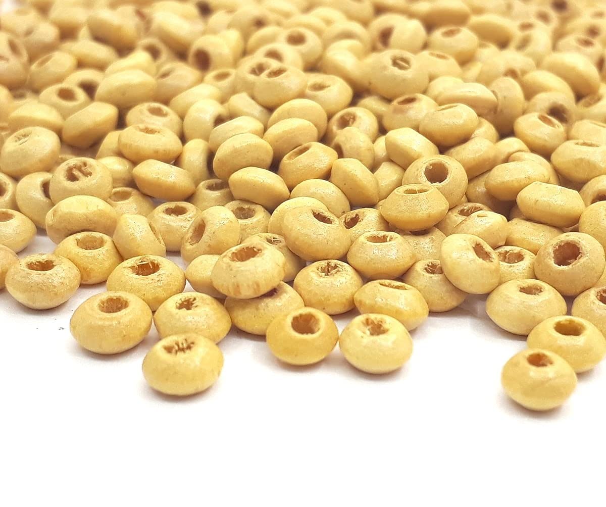 Pack of 1200 Wooden Beads 5 x 3 mm Ring Round Natural Brown Mini Spacer Wooden Beads with Hole for Threading for DIY Jewellery Making Bracelet Wooden Beads