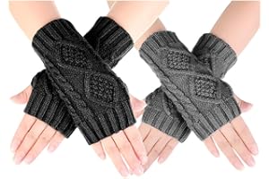 Novawo Womens Winter Arm Warmers Warm Fingerless Gloves Hand Crochet