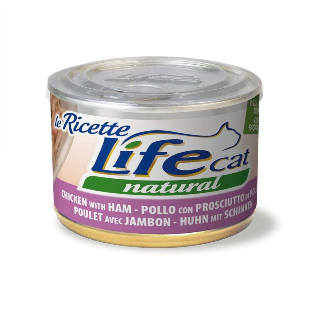 Life Cat 102391 Tin The Recipes with Chicken, Ham and Bean, Green, 150 grams