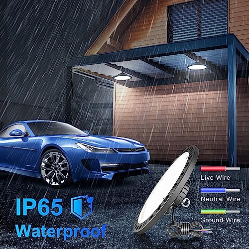 YIQIBRO 100W UFO LED Indoor Spotlight, 10000LM 7000K Cool White Garage Light, IP65 Waterproof LED Floodlight Indoor Industrial for Commercial Lighting 2 Pieces
