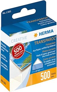 HERMA 1383 Transparol Fotoecken selbstklebend (20 mm, transparent) in Spendepackung, Klebstoff lösemittel- und säurefrei, 500 Stück