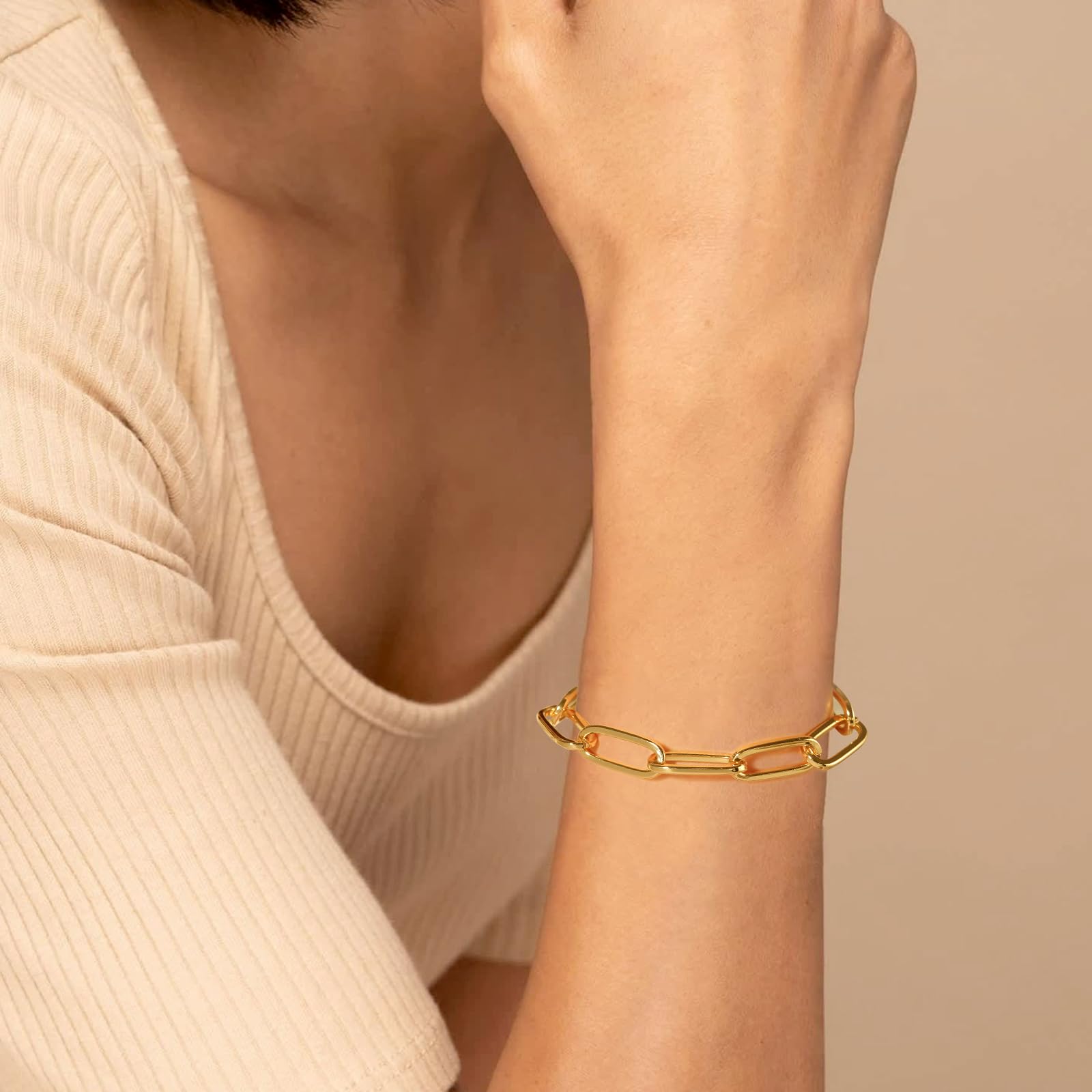 LANE WOODS Gold Chain Necklace and Bracelet for Women Ladies Dainty and Chunky Chain Link Paperclip Jewelry Set