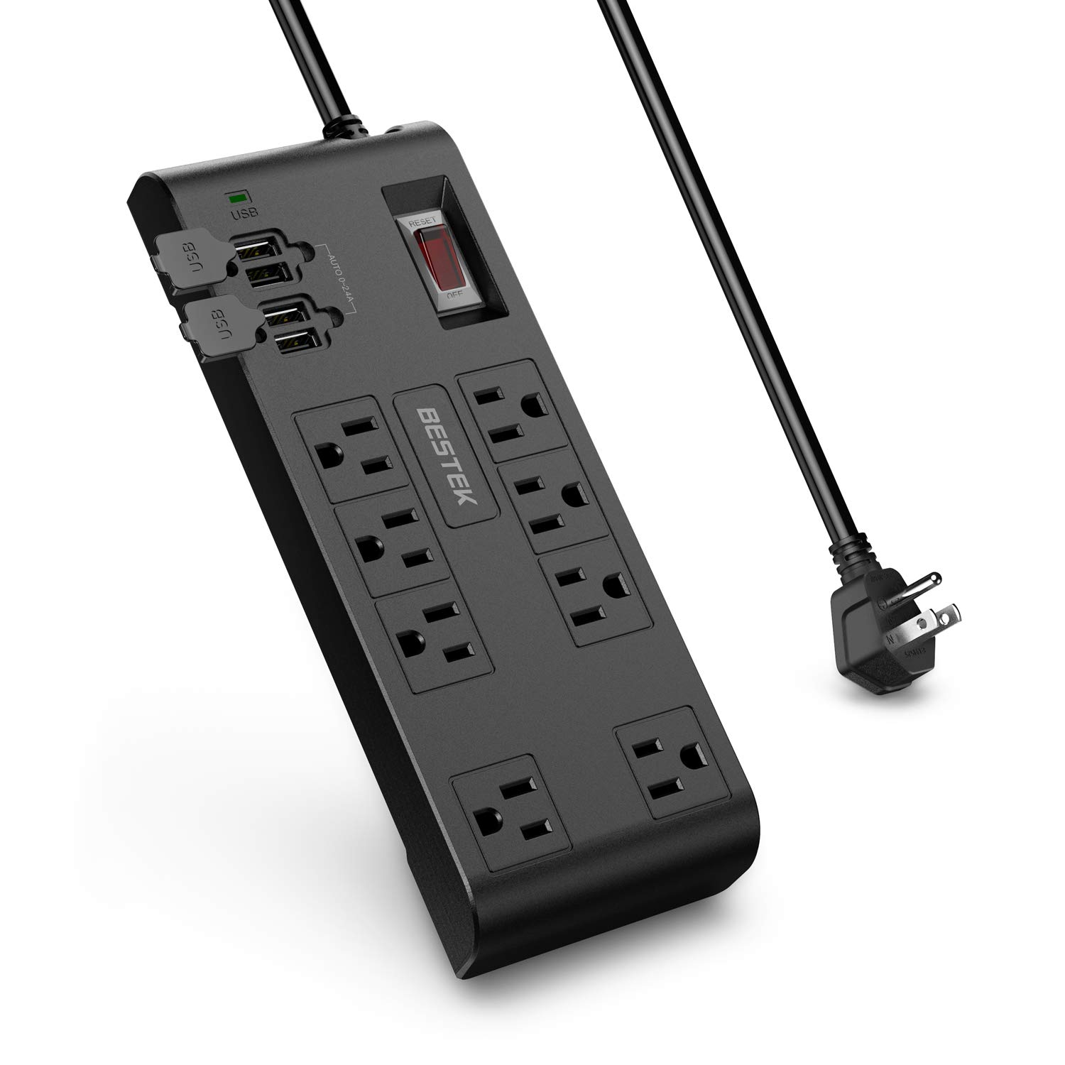 BESTEK 8-Outlet Surge Protector Power Strip 4 USB Charging Ports 12-Foot Heavy Duty Extension Cord, 600 Joule, ETL Listed, Black
