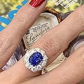 RKKOJJO 925 Sterling Silver Shiny Full Diamond Gemstone Ring 18K Blue Cubic Zirconia Promise Cocktail Rings Eternity Engagement Wedding Band Ring for Women Size 6