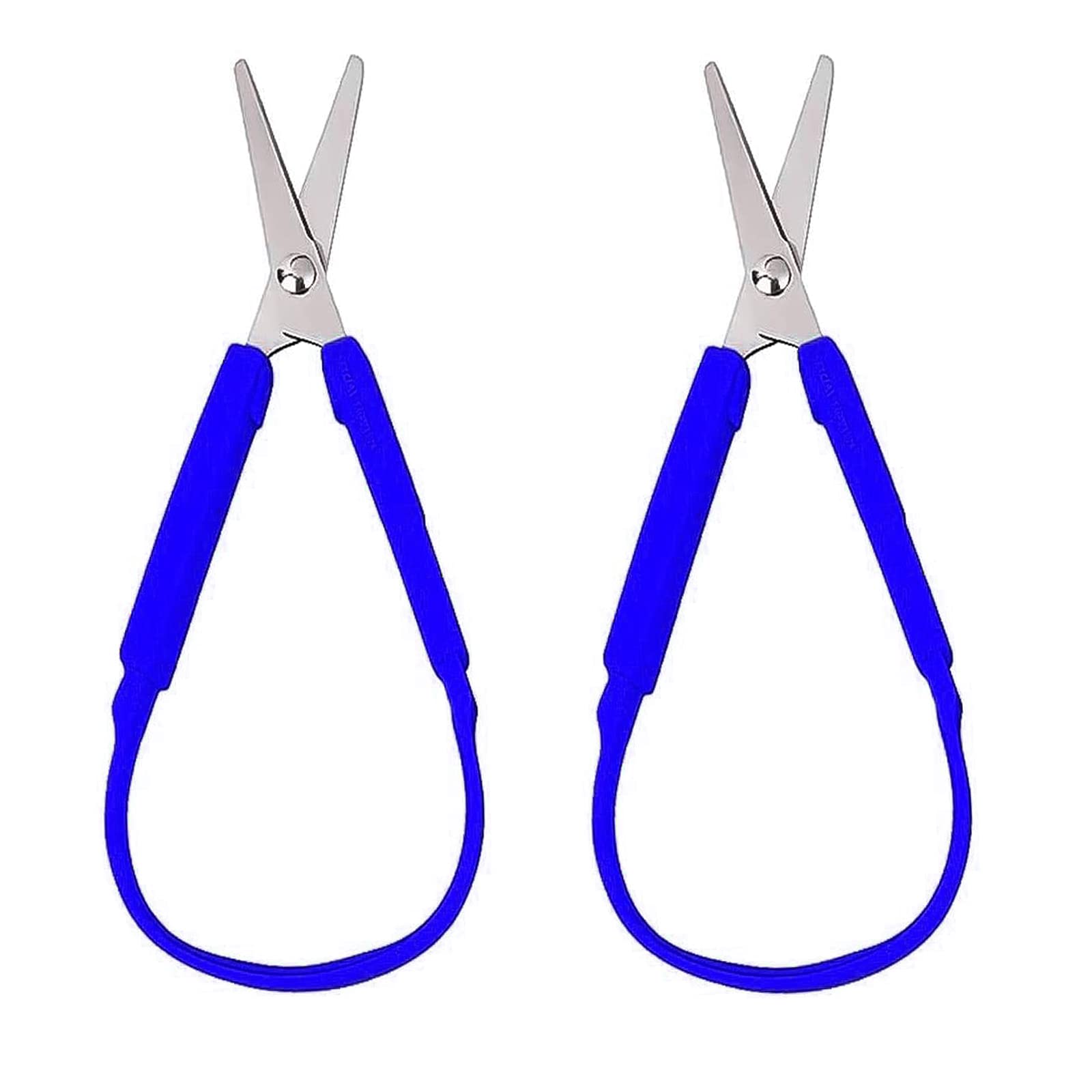 2 Pack Loop Scissors YUTOU Kids Childrens Scissors Easy Grip Scissors ​Loop Handle Self-Opening Scissors Adaptive Easy Grip Loop Scissors for Children Adolescents and Adults Special Needs (Blue)