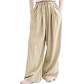 Rolanko Girls Wide Leg Pants Flowy Loose Fit Palazzo Pants for Girls Kids Linen Trousers Casual Beach 6-14Y