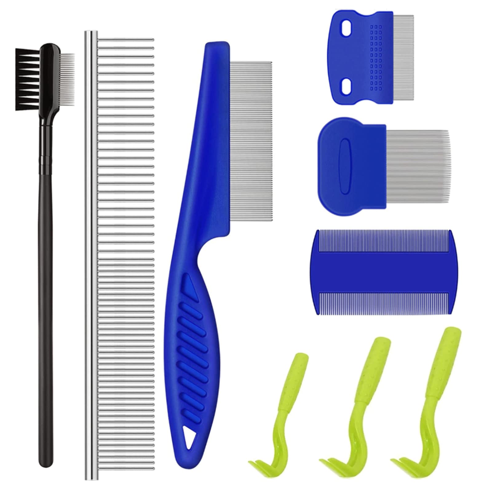 9 x Anti-Flea Comb Kit for Dogs and Cats, Anti-Lice Comb, Anti-Flea Comb for Cats, Lice and Dust Grooming Tool Stainless Steel with Rounded Tips