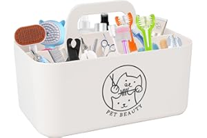Brabtod Minimalist White Dog Cat Grooming Supplies Organizer, Portable Caddy with 5 Compartments