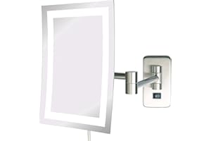 JERDON Rectangular Wall Mount Makeup Mirror - Direct Wire Makeup Mirror with 5X Magnification and LED Lights - Nickel Finish - Model JRT710NLD