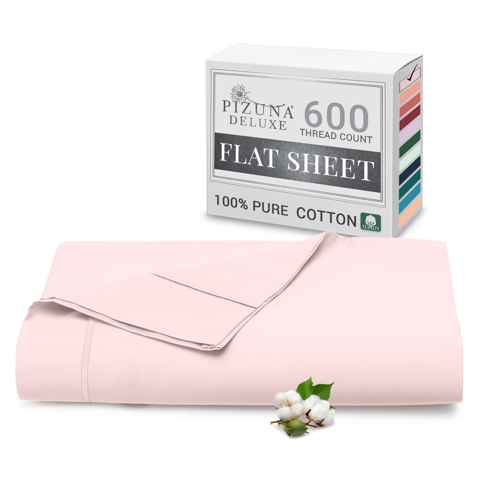 Pizuna Pure Combed Cotton Double Flat Sheet Light Pink, 600 Thread Count Long Staple Brushed Cotton Flat Sheets Double, Cool Sateen Weave Flat Sheet Double Bed (Cotton Flat Sheet Double 1 PC)