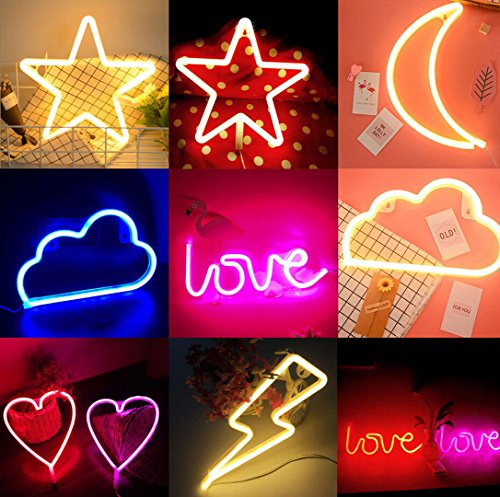 Neon Light LED Moon Cloud Love Heart Lightning Star Neon Signs Art Wall Lighting Decor for House Bar Recreational, Birthday Party Kids Room, Living Room, Wedding Party (warm white ligntning)