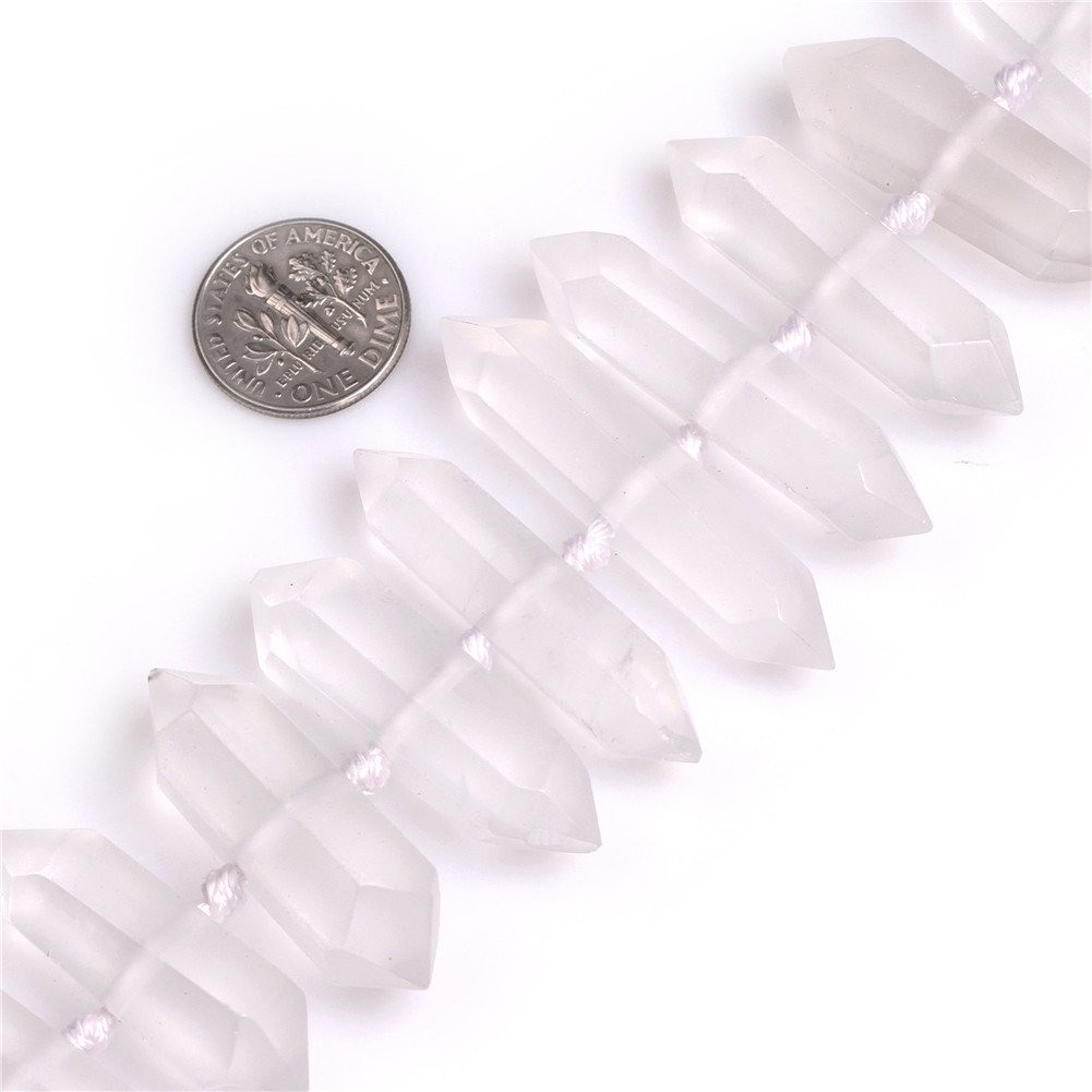 13x55mm Natural Wand Stick Point Beads for Jewellery Making 15'' (White Quartz)