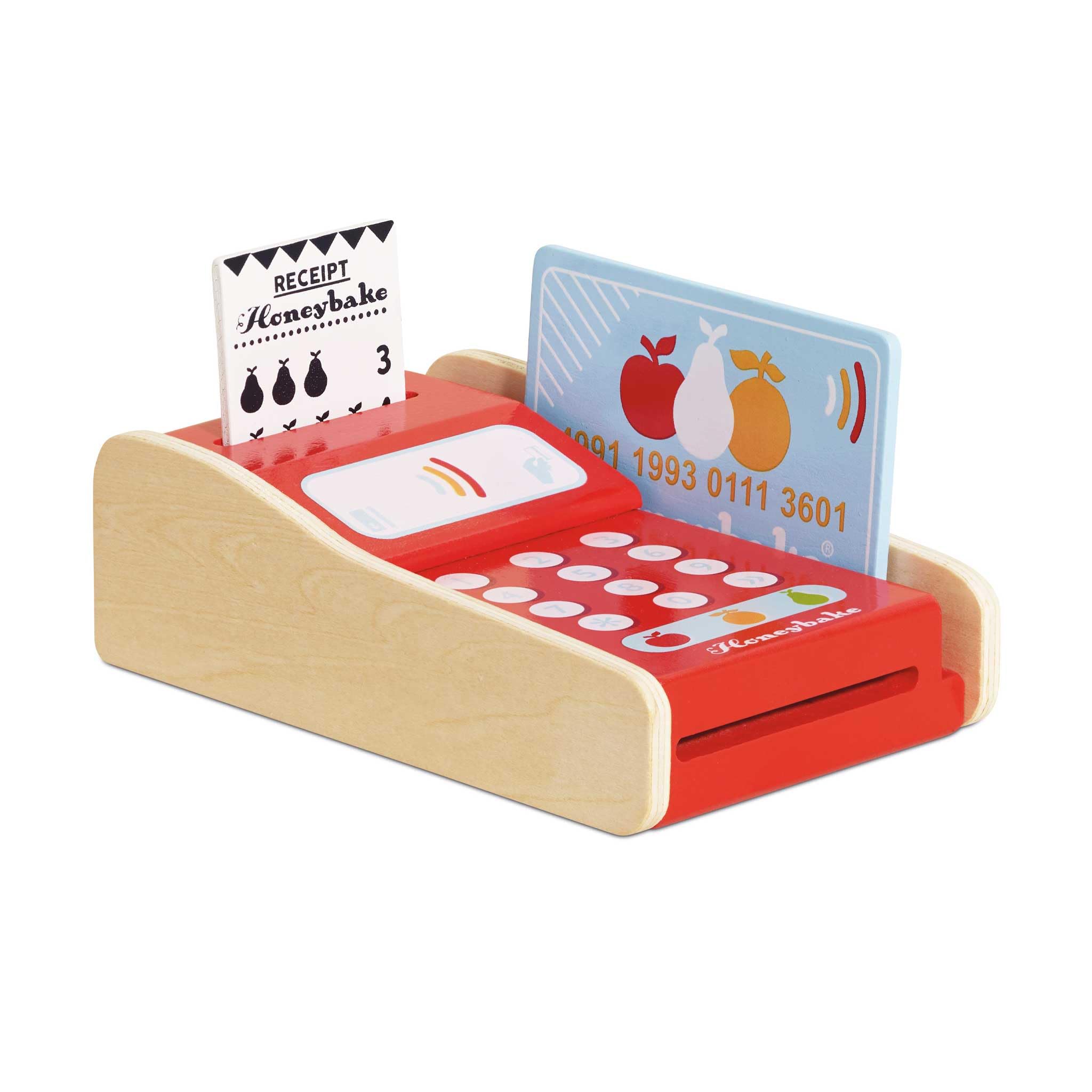 Le Toy Van - Wooden Honeybake Card Machine Role Play Toy | Perfect For Supermarket, Food Shop or Cafe Pretend Play,6.3 x 4.72 x 2.44 inches, Red