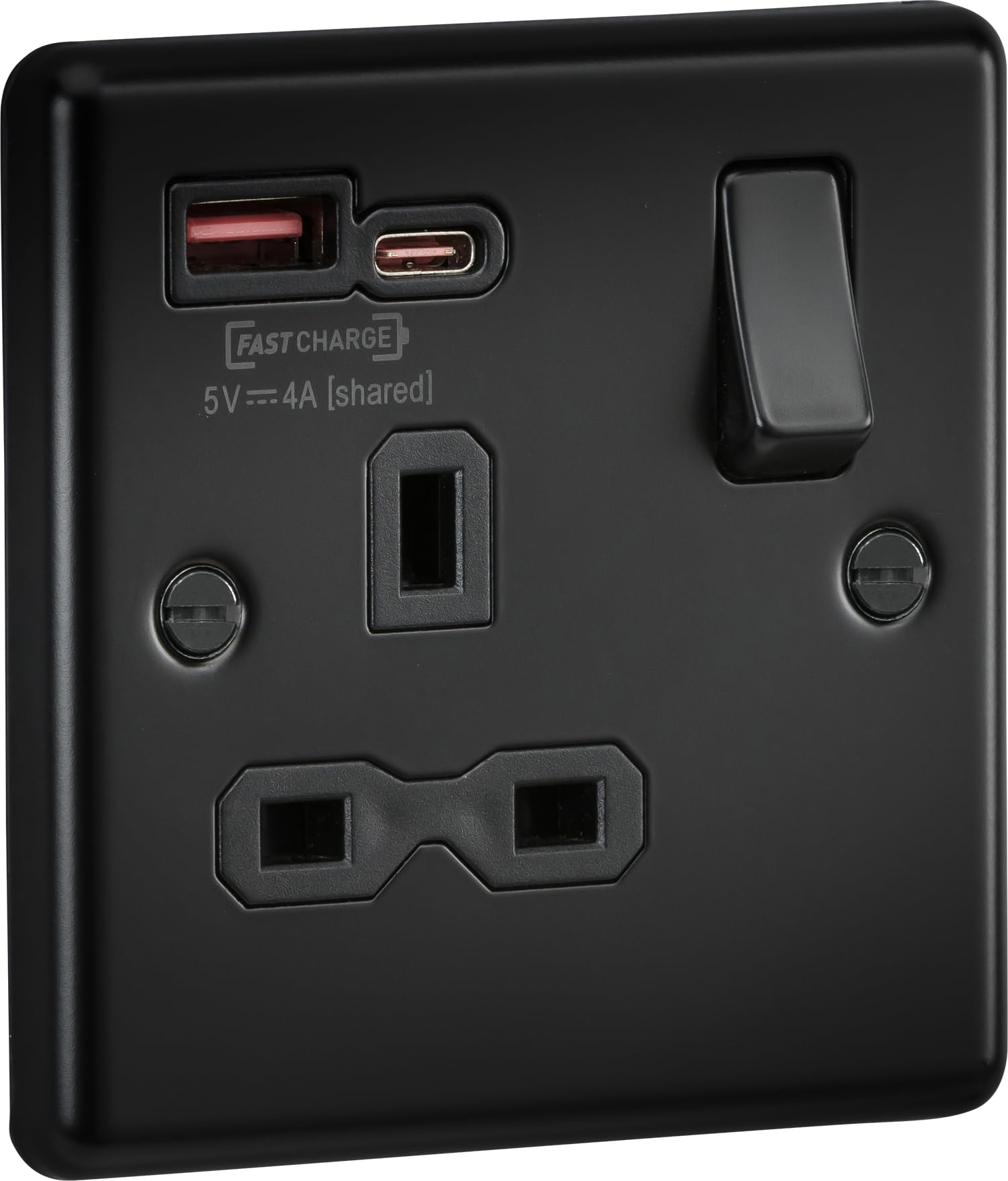 Knightsbridge 13A 1G SP Switched Socket with Dual USB Charger A+C [Max. 18W QC/PD FASTCHARGE] - Matt Black