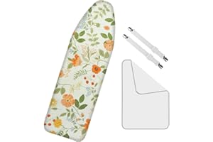 PHILORN Ironing Board Cover and Pad, Resist Scorching and Staining, 15x54 Inch Thick Padding Ironing Board Covers, Elasti Edges, 2 Fasteners and 1 Protective Scorch Mesh Cloth - Green Daisy
