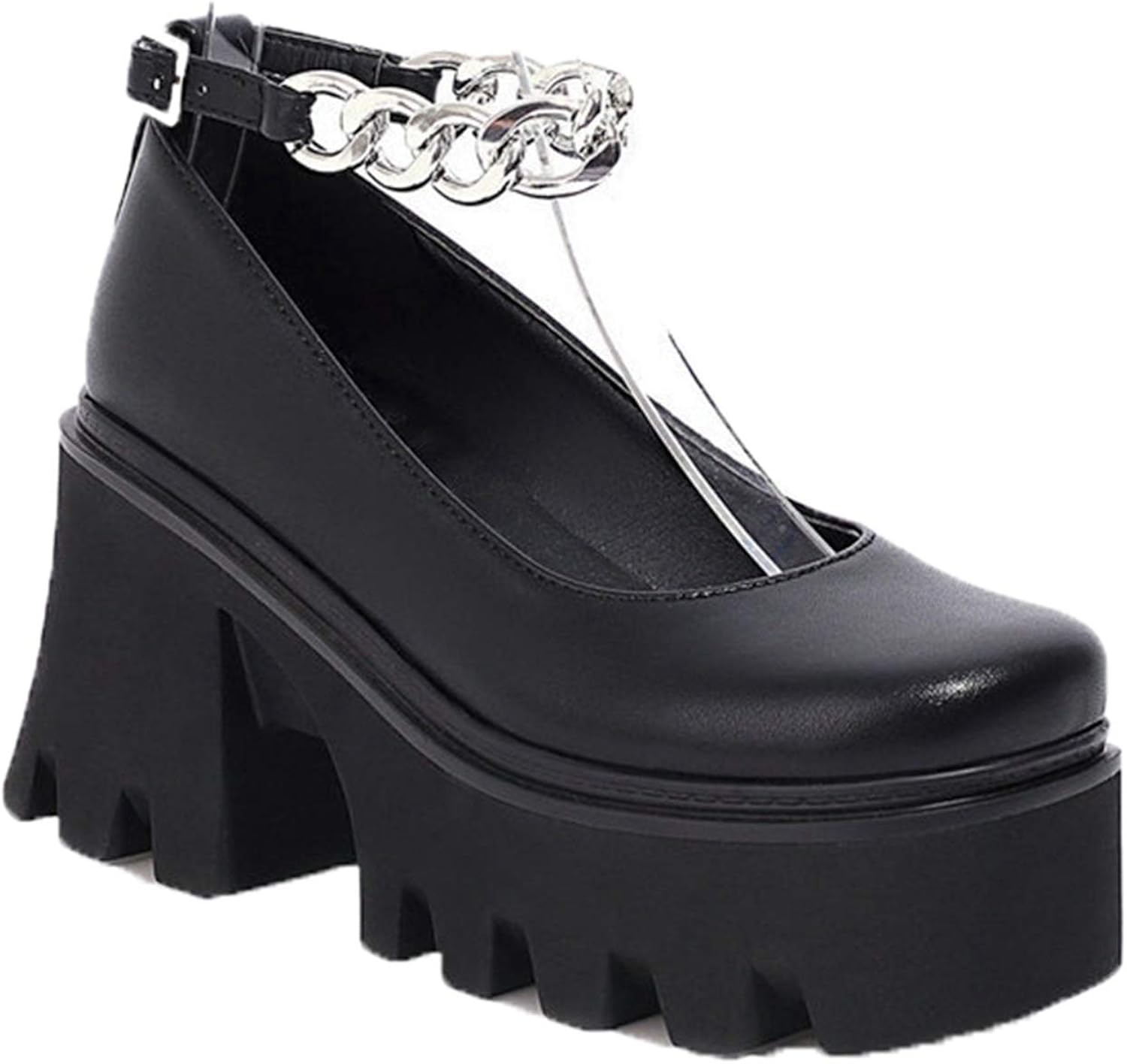 Mary Jane Shoes for Women Ankle Buckle Strap Solid Color Chunky Shoes