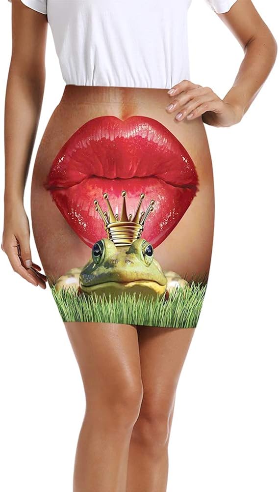 Women's Pencil Skirt,Lady Cycling in France Fluffy Clouds Bridge Reflection on River Urban Lifestyle