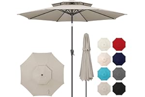 AckMizz 9" Outdoor Patio Umbrella - Double Top Table Umbrella Waterprool UV Protection, Sombrillas de Patio with Push Button Tilt&Crank, Sun Umbrella for Pool, Porch, Garden, Backyard(Taupe)