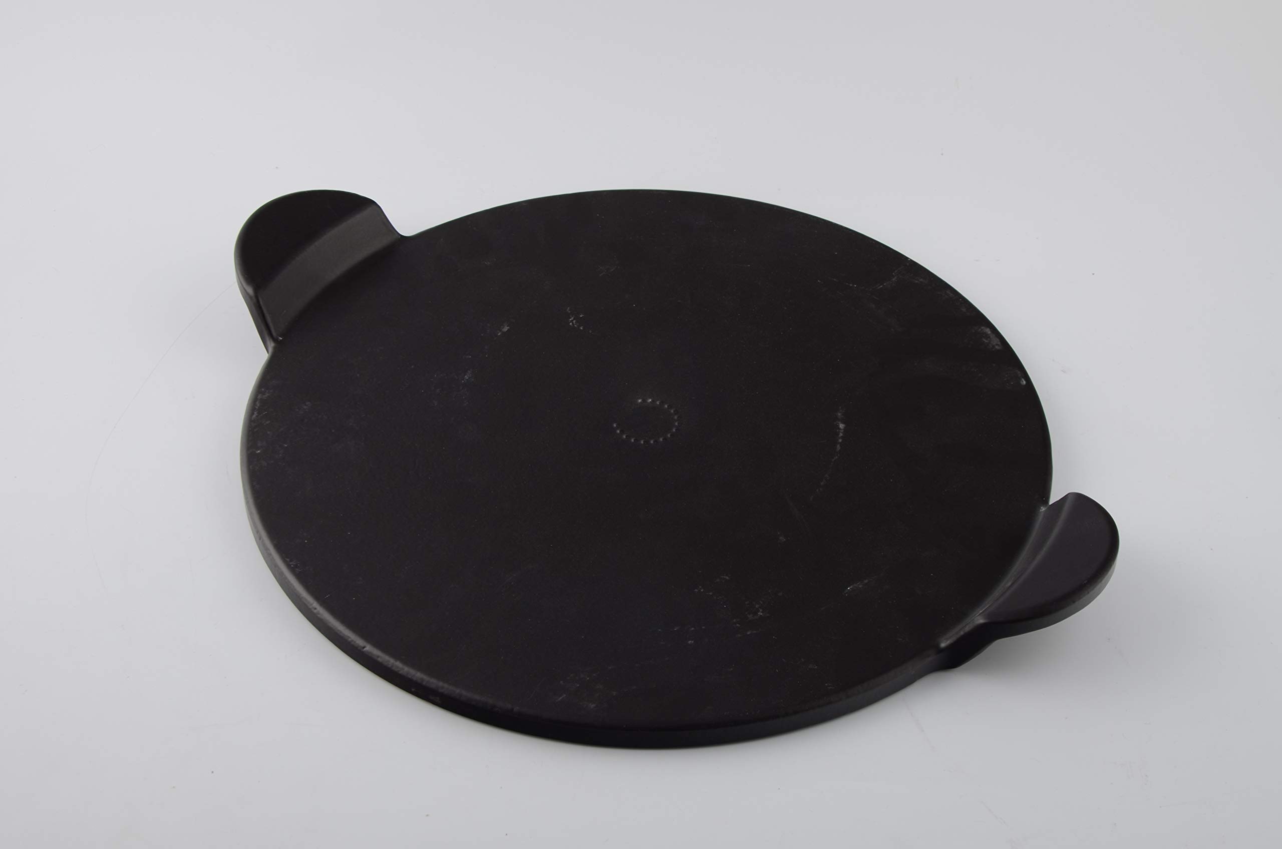 YNNI KAMADO TQAPPBL 30cm Thick High Temperature Pizza Stone Black with Handles, Heat Deflector, BBQ 30cm TQAPPBL