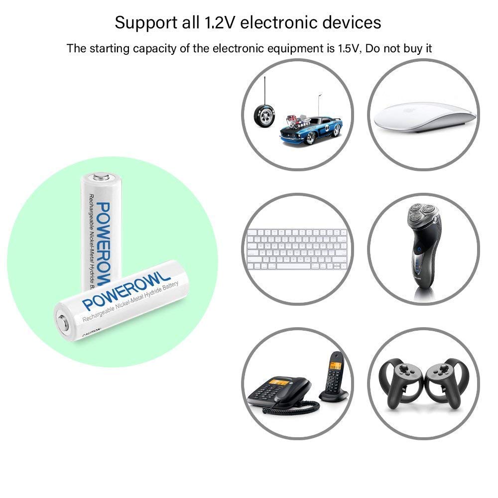 Batterien AA POWEROWL Vorgeladene NI-MH AA Akkus - Akkubatterien (geringe Selbstentladung, 1200 Zyklen, 2100mAh) 16 Stck