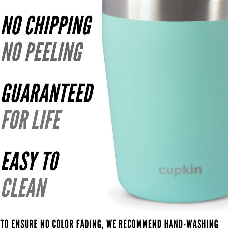 Stackable Stainless Steel Cups for Toddlers & Kids (EASY to Clean) - Set of 2 Powder Coated 8 oz Vacuum Insulated Tumblers, 2 Non BPA Lids and 2 Food Grade Reusable Silicone Straws (Peach + Green): Kitchen & Dining