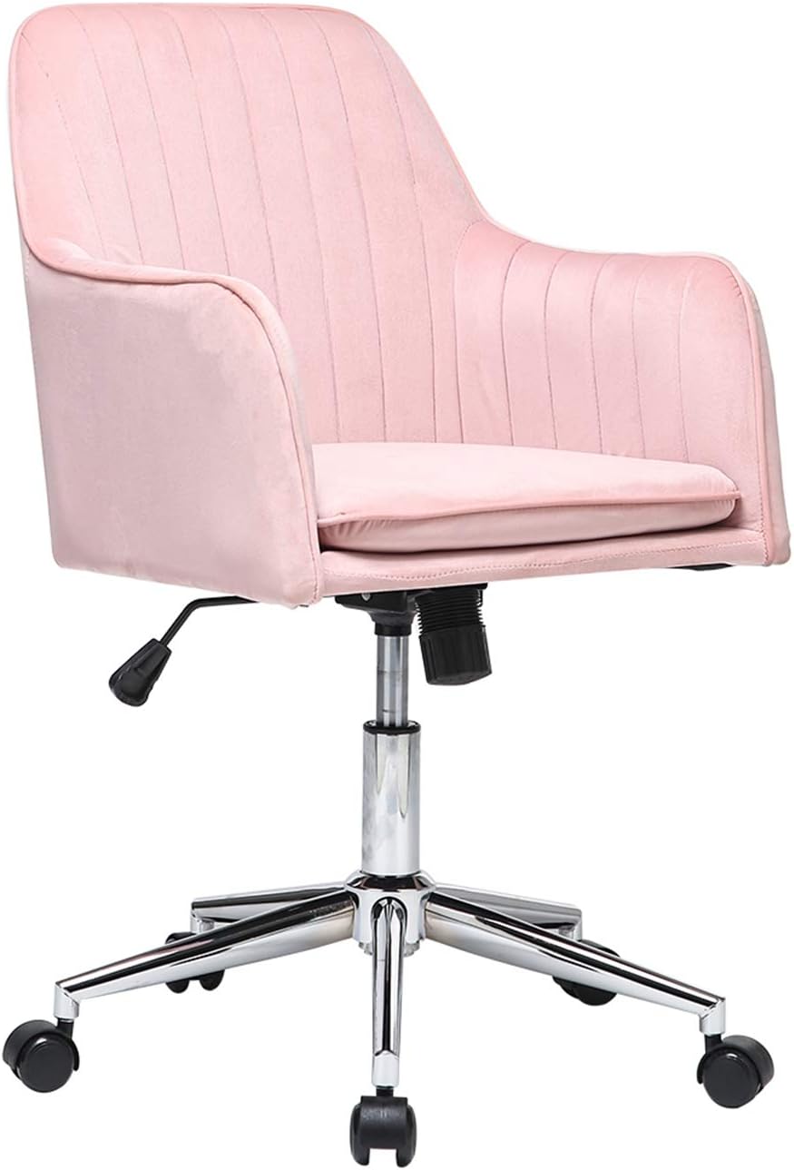Pink Velvet Office Chairs Ergonomic Desk Chair with Wheels 360° Swivel Work Chair Height