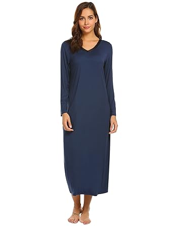 ADOME Damen Lang Nachthemd Kurze Ärmel/Lange Ärmel Nachtkleid Still Sleepshirt Sleepwear Knopfleisten,S,M,L,XL,XXL