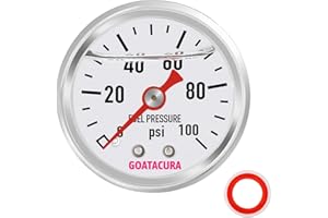 GOATACURA 0-100psi Glycerin Filled Fuel Pressure Gauge, 1-1/2" Dial Size, 304 Stainless Steel Case, 1/8" NPT Center Back Moun