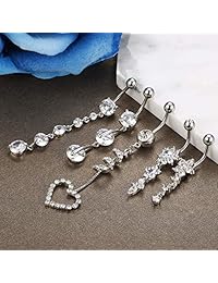 RIOSO - Piercing para ombligo de acero inoxidable con circonita cúbica de 0.49 oz