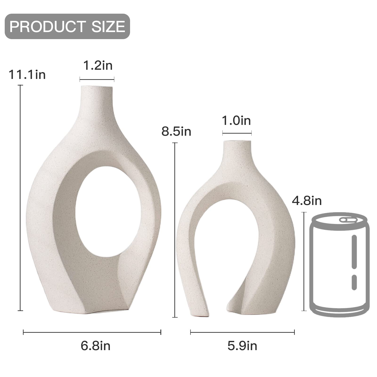 Levvohd XL Beige Ceramic Vase Set of 2 for Modern Home Decor, Eclectic Entryway Modern Boho Hollow Flower Vases for Living Room Bookshelf Dining Coffee Table Centerpiece (W 6.8" X H 11") - Image 5