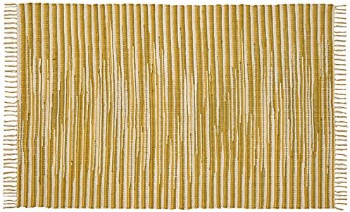 Trade Winds Chindi Yellow White Green Cotton Rag Rug with Tassels 4 x 6 Inches