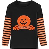 Kids Halloween Shirt Toddler Boys Girls Tees with Monster Struck Ghost Bat Pumpkin Face Graphics Long Sleeve 2-7t