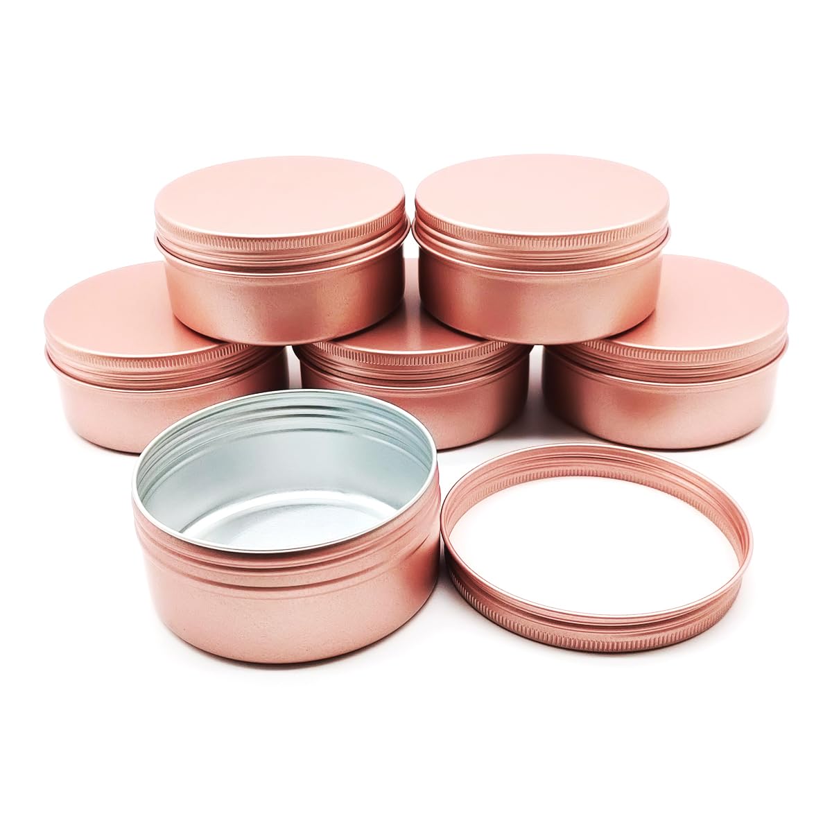 Wopanxye 6pcs 150ml Aluminum Tin Jar with Screw Cap Lid, Empty Refillable Makeup Lip Balm Container Round Travel Jar Cosmetic Pots, Metal Cans for Slime Salve Cream Candle Powder Tea Beads, Matte-Pink