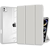 Batianda Hybrid Case for iPad Pro 13-inch 2025 M5 2024 M4 Chip [Built-in Apple Pencil Slot] Stylish Design Trifold Stand Premium Cover with Clear Back Shell TPU Bumper Auto Wake/Sleep, Grey
