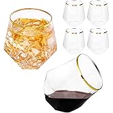 LUODA Gold Diamond Shaped Plastic Stemless Wine Glasses Set of 24, Disposable 12 Oz Gold Plastic Whiskey Glasses for Birthday, Housewarming and Weddings