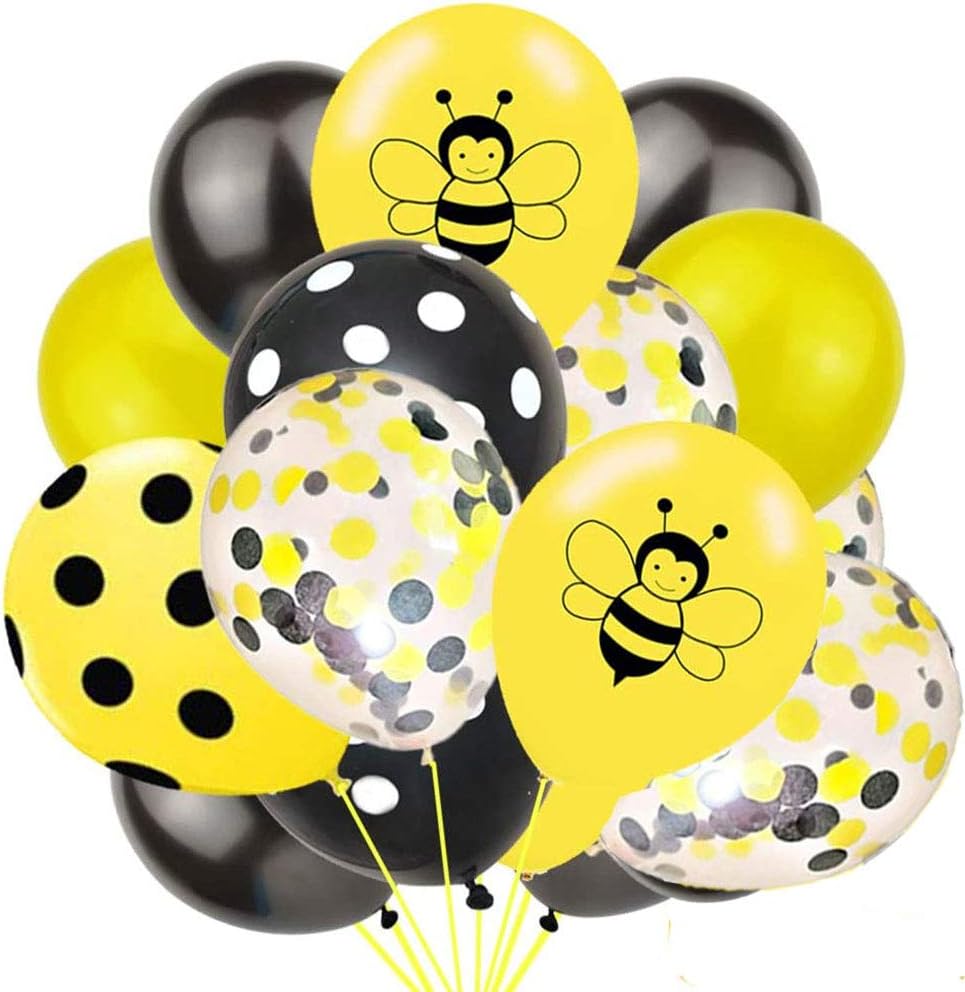 Finypa Happy Bee Day Balloons, 63Pcs Latex Balloons Bumblebee Dots