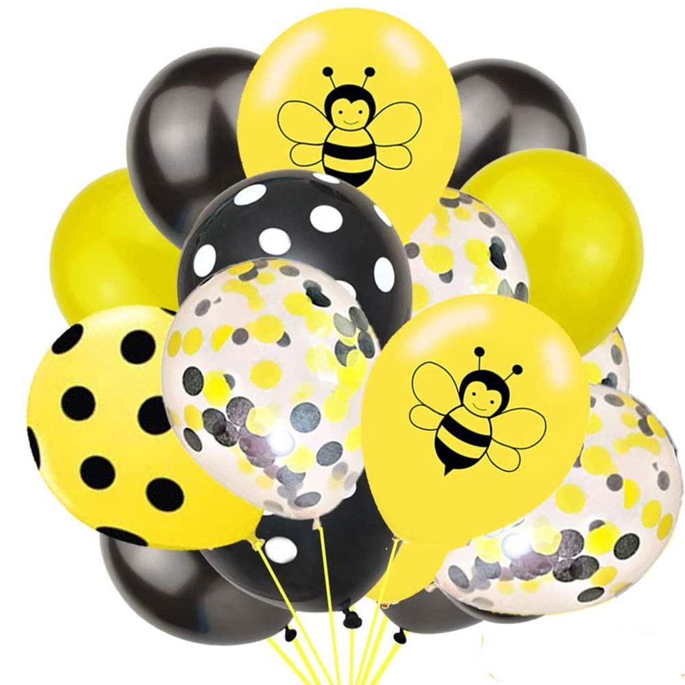 Happy Bee Day Balloon,63Pcs Yellow Black Latex Balloons Bumblebee Dots Confetti Balloon for Bee Party,Baby Shower,Birthday,Graduation,Honey Mommy Supplies