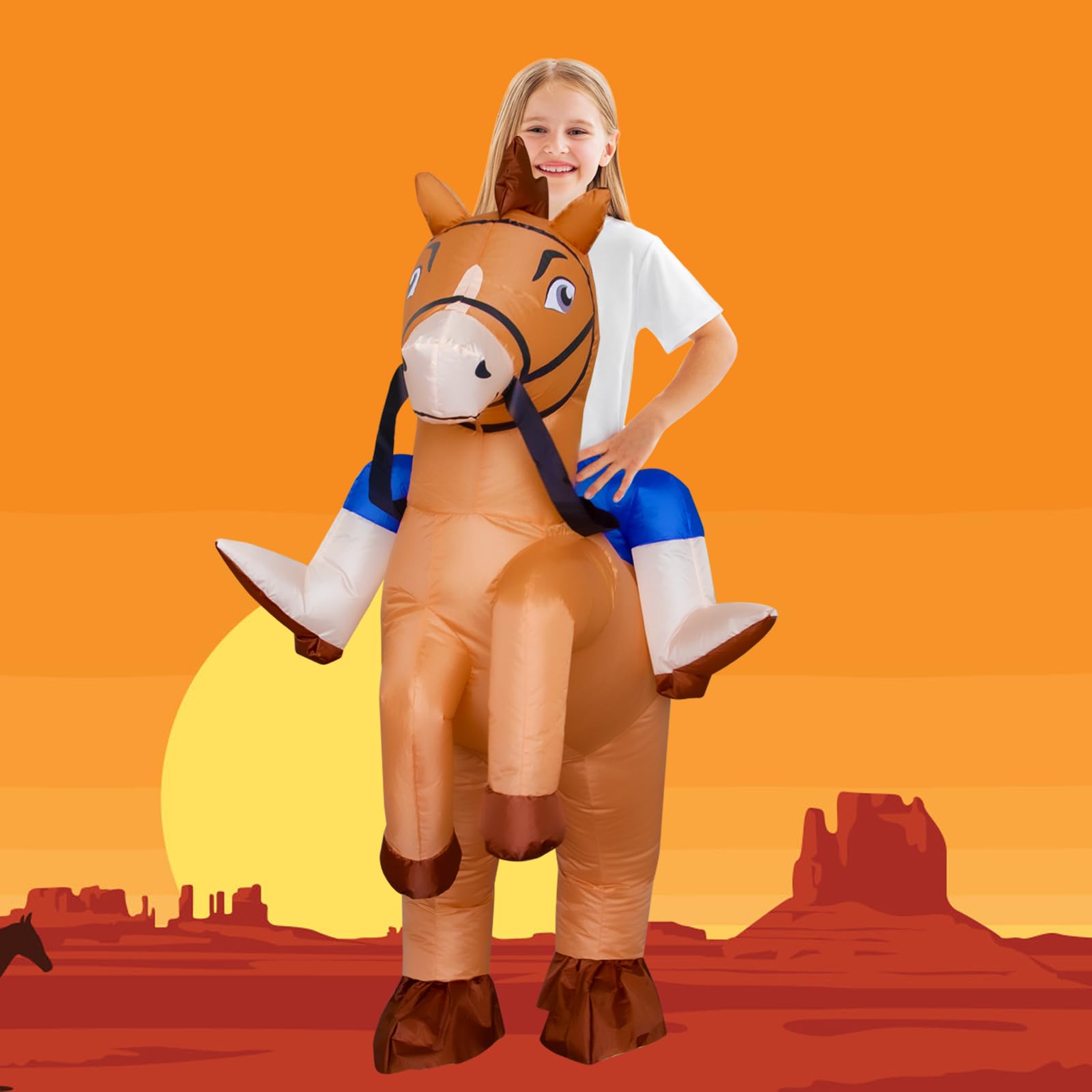 Stegosaurus Inflatable Horse Costume for Kids Halloween Riding a Horse Cowboy Costumes Funny Blow up Costumes for Boys Girls Cosplay Party