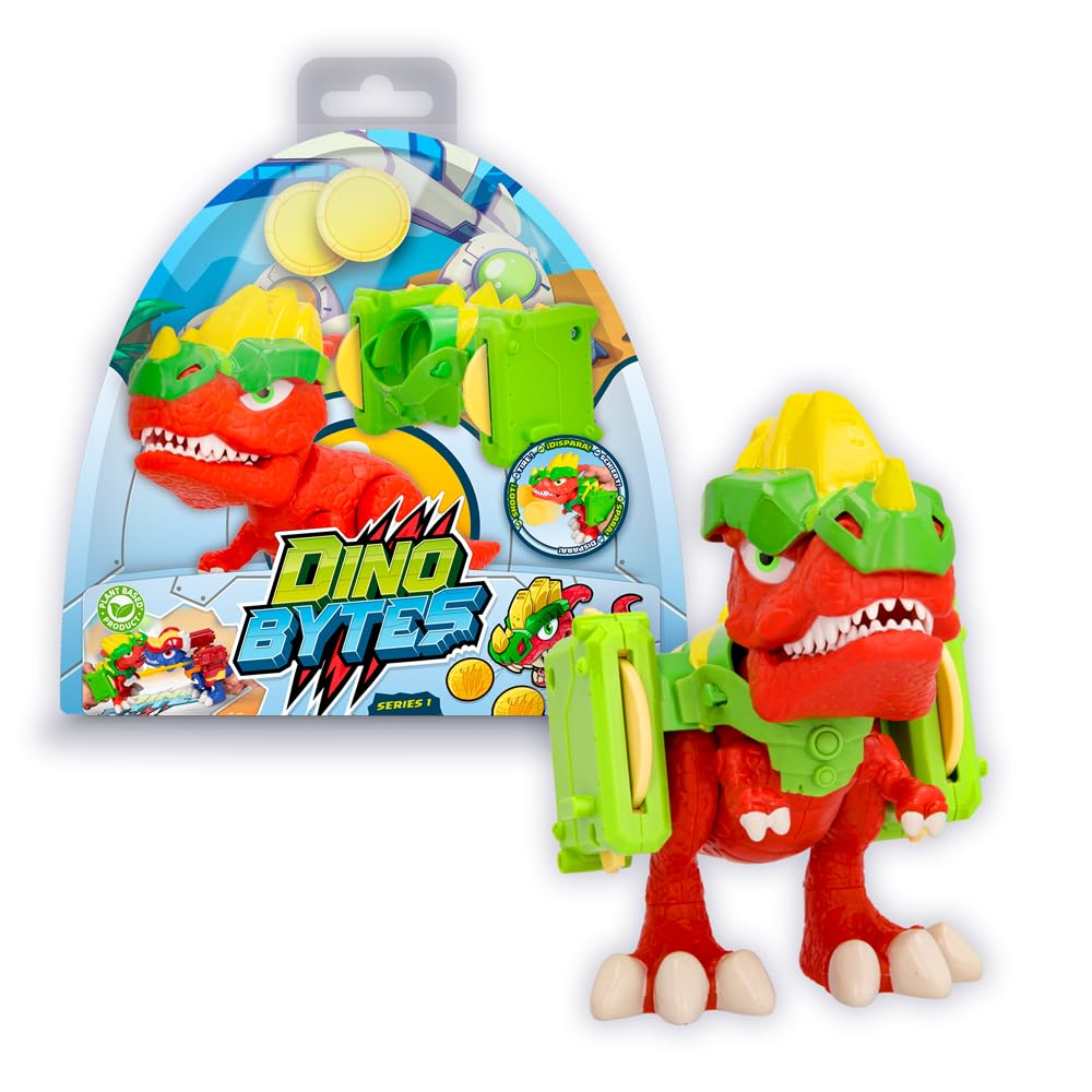 DINOBYTES Disc - Action Figure an Articulated Dinosaur with a Helmet, Weapons and Battle Functions: Gift Toy for Girls and Boys +3 Years Old